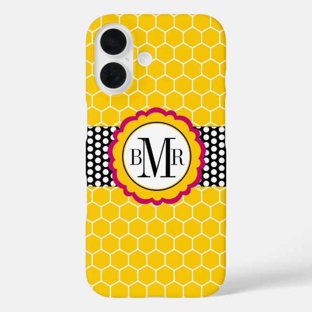 Honeycomb Pattern and Flower Monogram Personalized Case-Mate iPhone Case (Back)