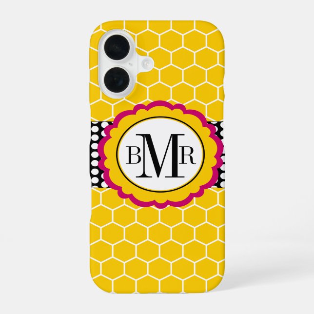 Honeycomb Pattern and Flower Monogram Personalized Iphone Case (Back)
