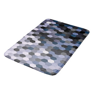 Honeycomb Pattern In Gray and Blue Wintry Colors Bath Mat