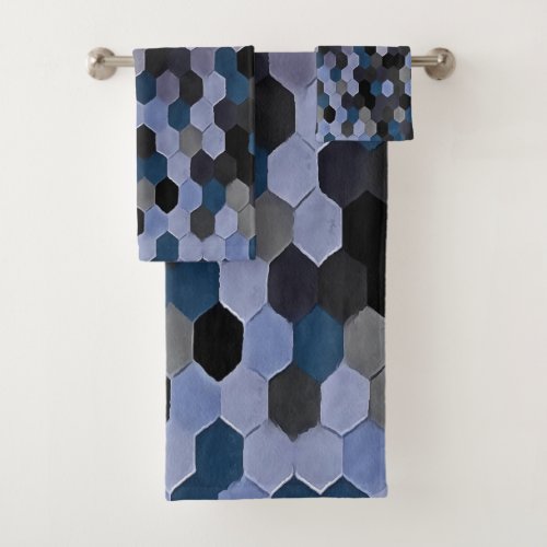 Honeycomb Pattern In Gray and Blue Wintry Colors Bath Towel Set