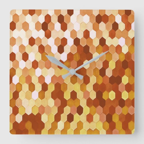Honeycomb Pattern In Mulled Mead and Honey Colors Square Wall Clock