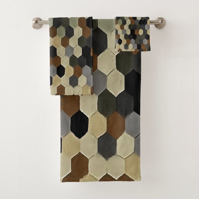 Honeycomb Pattern In Neutral Tones Bath Towel Set (Insitu)
