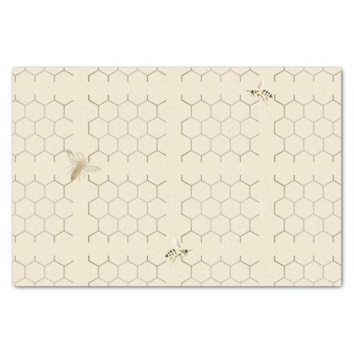 Honeycomb Pattern on Ivory Queen and Worker Bees Tissue Paper