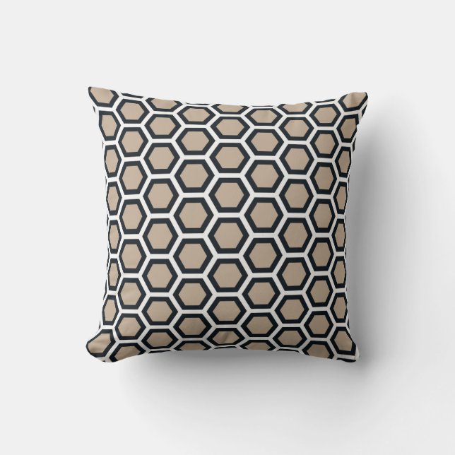 Honeycomb Pattern Tan Black White Throw Pillow (Front)