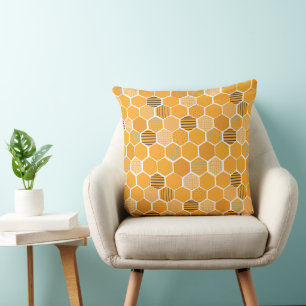 Honeycomb Pattern - Yellow Bee Honeycomb Design Throw Pillow