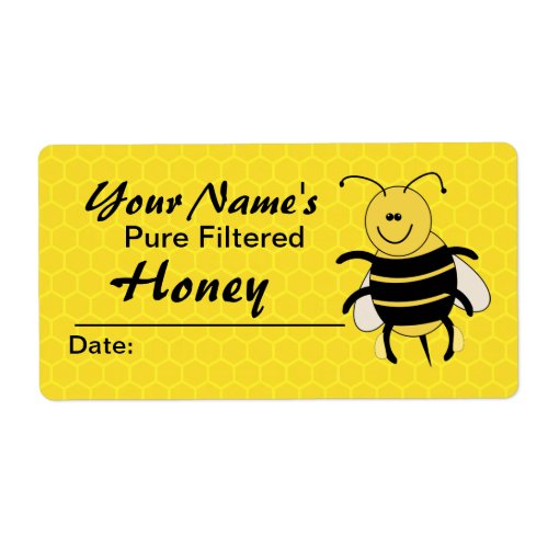 Honeycomb Personalized Honey Jar Label Cartoon Bee