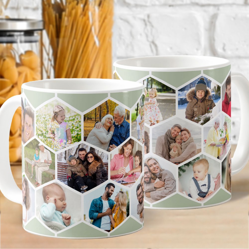Honeycomb Custom Photo Collage Picture Sage Green Coffee Mug