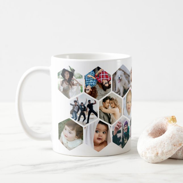 Honeycomb Photo Collage 20 Picture Coffee Mug (With Donut)