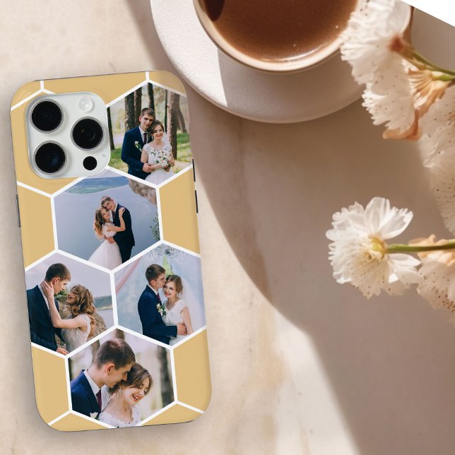 Honeycomb Photo Collage 5 Picture Honey Case-Mate iPhone Case (5 photo honeycomb phone case)