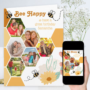 Honeycomb Photo Collage Bee Happy Birthday Card