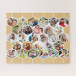 Honeycomb Photo Collage Custom Picture 500 piece Jigsaw Puzzle<br><div class="desc">Create your own unique photo puzzle with 28 of your favorite photos of friends, family, pets, vacations etc. The photo template is set up for you to add you pictures which will be displayed in hexagon shapes to form a honeycomb pattern. Add your photos working from left to right in...</div>
