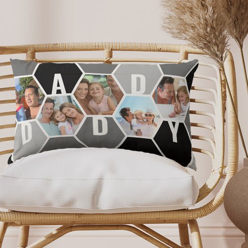 Honeycomb Photo Collage Daddy or 5 Letter Name Lumbar Pillow
