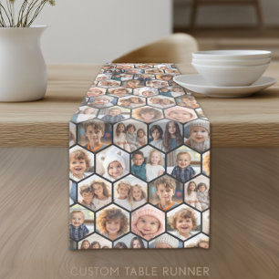 Honeycomb Photo Collage with 12 Photos Short Table Runner