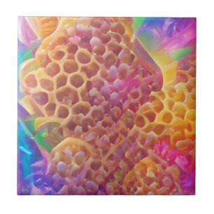 Honeycomb psychedelic digital art ceramic tile