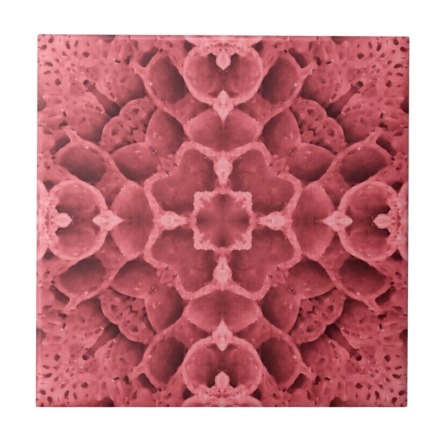 Honeycomb rose pink geometric corner flower design ceramic tile (Front)