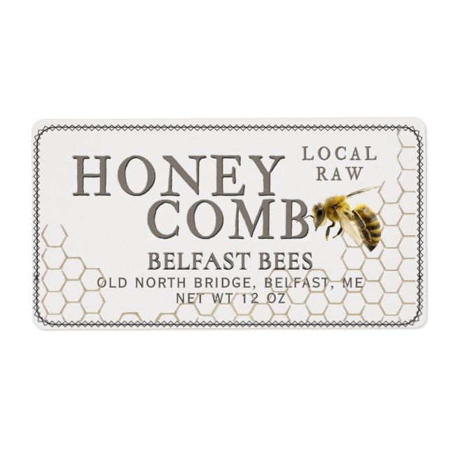 Honeycomb Shipping Label with Realistic Bee  (Front)