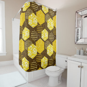 Cynlon Yellow White Bee Happy Inspirational Reversible Bathroom Decor Bath Shower Curtain 66x72 inch