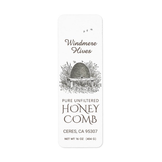 Honeycomb Skep Return Address Label White (Front)