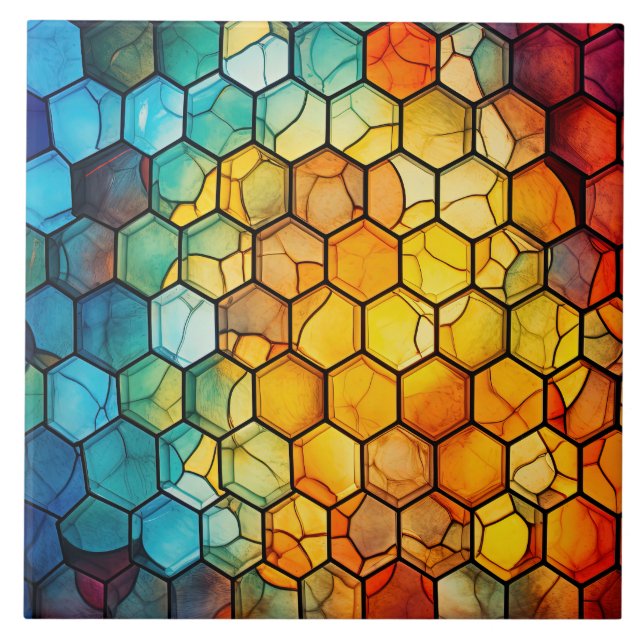 Honeycomb Stained Glass  Ceramic Tile (Front)