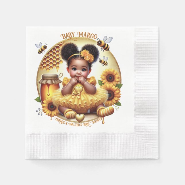 Honeycomb & Sunflowers Cute Afro Puff Baby Girl Napkins (Front)