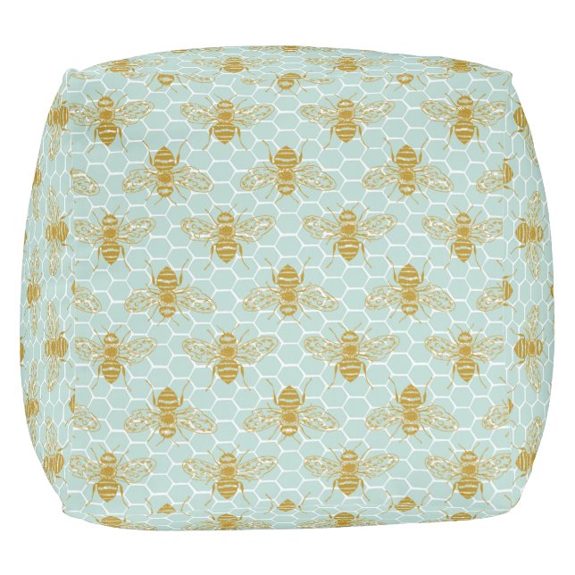 Honeycomb Teal and Bees Pouf (Bottom)