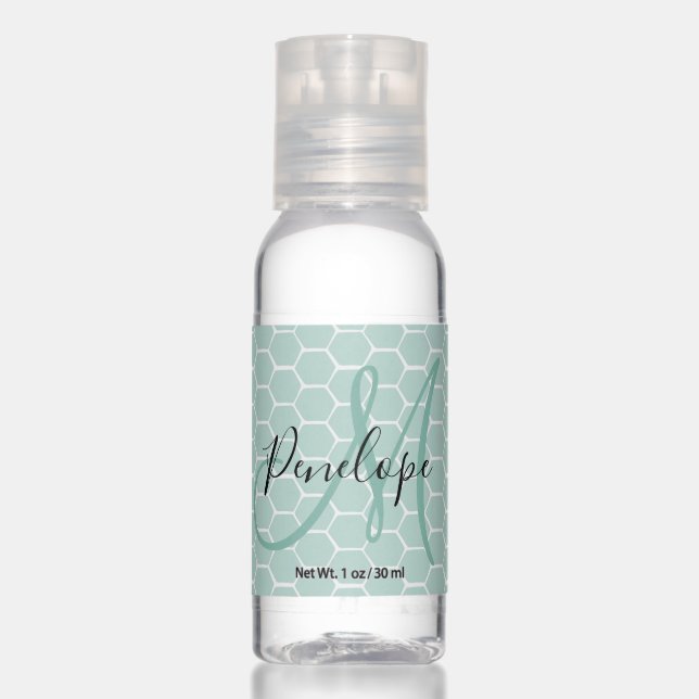 Honeycomb Teal Monogram Hand Sanitizer (Front)