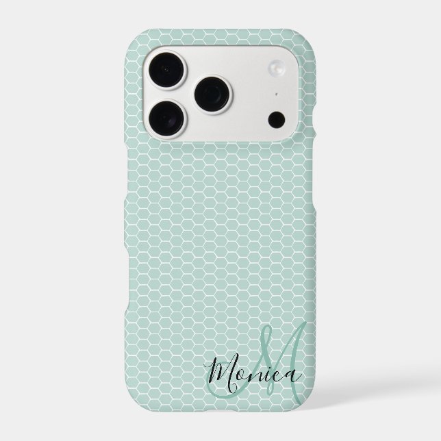 Honeycomb Teal Monogram Iphone Case (Back)