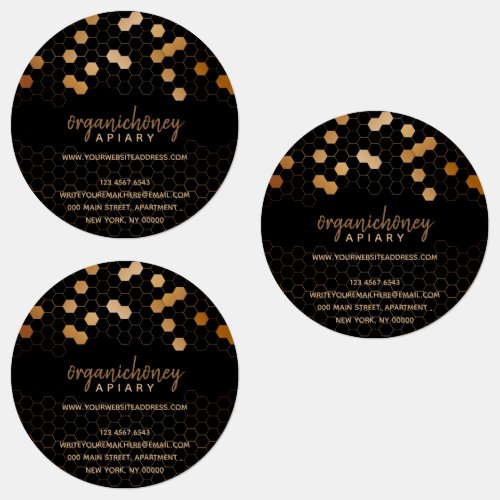 Honeycomb Textured Apiary Jar Black Labels