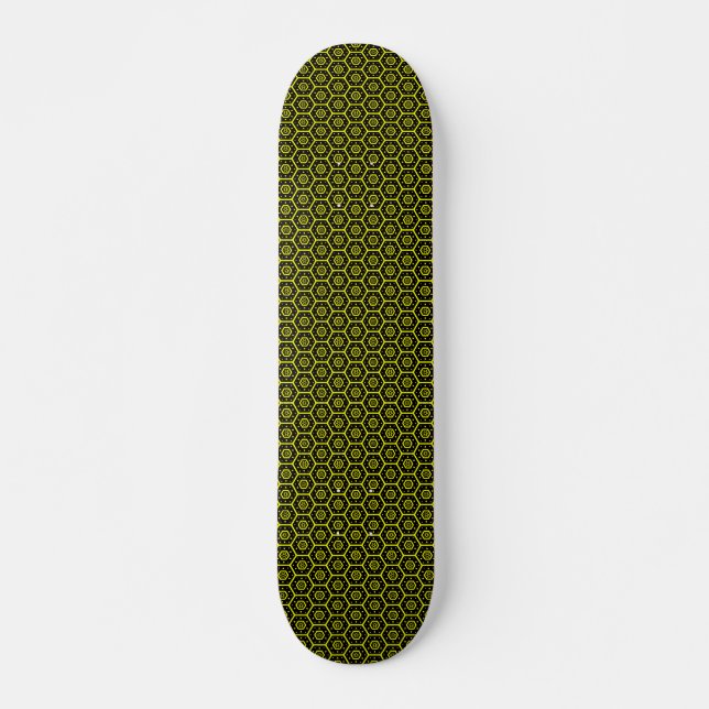 Honeycomb - v2 - Black and Yellow Skateboard Deck (Front)