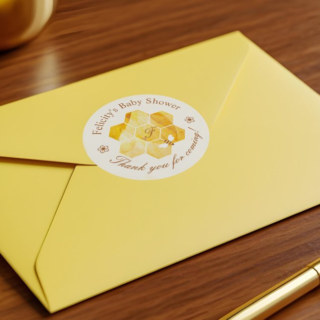 Honeycomb Watercolor Flower & Bee Baby Shower Classic Round Sticker (Honeycomb Watercolor Flower & Bee Baby Shower Classic Round Sticker)