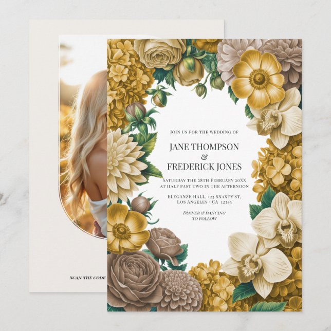 Honeycomb, Wheat & Warm Taupe Wedding Invitation (Front/Back)