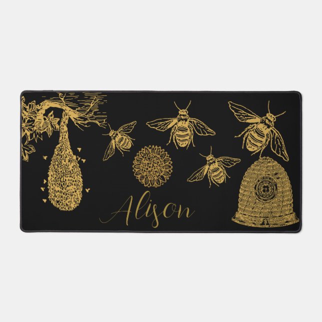 Honeycomb Wildlflower Black  Desk Mat (Front)