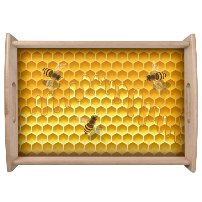 Honeycomb with Bees Hive Frame Customizable Large Serving Tray (Front)