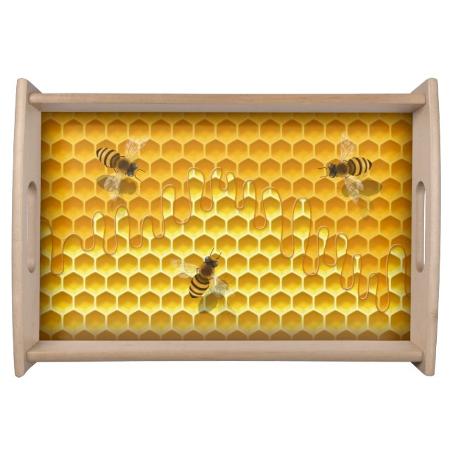 Honeycomb with Bees Hive Frame Customizable Small Serving Tray (Front)