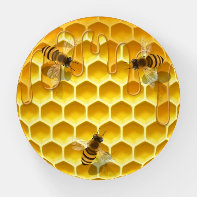 Honeycomb with Honeybees Customizable Round Paperweight (Front)