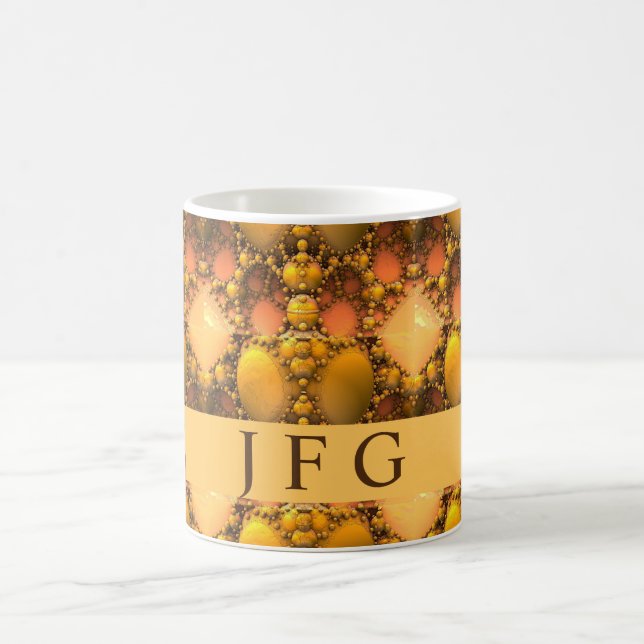 Honeycomb Yellow Fractal Art  Monogram Coffee Mug (Center)
