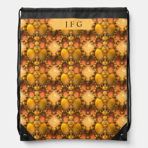 Honeycomb Yellow Fractal Art  Monogram Drawstring Bag