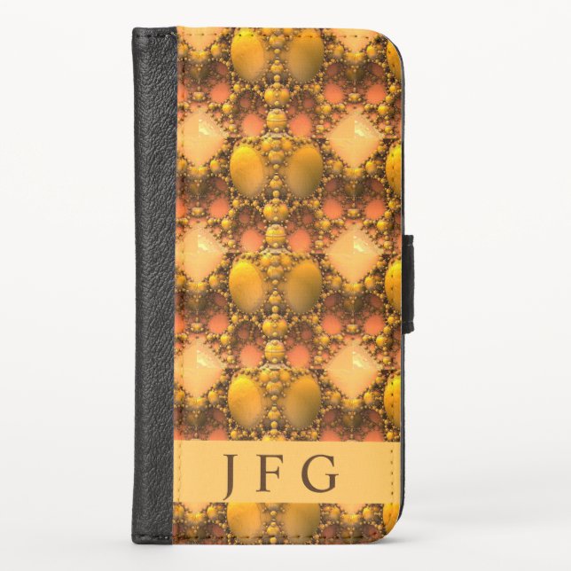 Honeycomb Yellow Fractal Art  Monogram iPhone Wallet Case (Front)