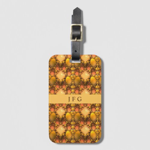 Honeycomb Yellow Fractal Art  Monogram Luggage Tag