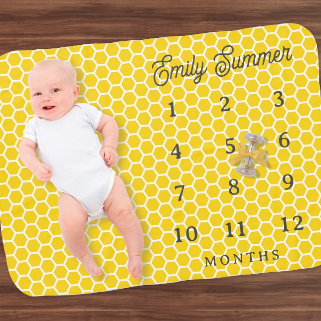 Honeycomb Yellow Monthly Milestone Baby Shower Baby Blanket (baby and rattle not included ;)
)