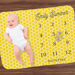 Honeycomb Yellow Monthly Milestone Baby Shower Blanket
