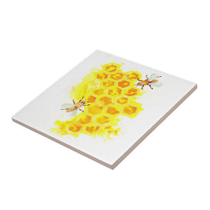 Honeycombs and Bees Watercolor Ceramic Tile