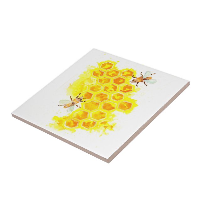 Honeycombs and Bees Watercolor Ceramic Tile (Side)