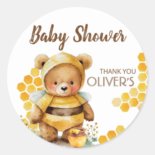 Honeycombs and brown honey teddy bear Baby Shower Classic Round Sticker