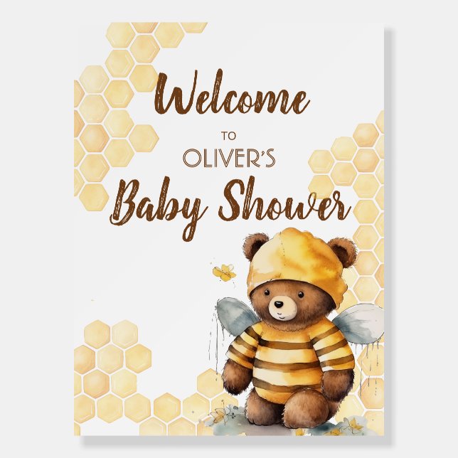 Honeycombs and brown honey teddy bear Baby Shower Foam Board (Front)