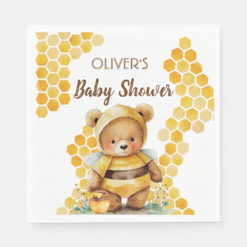 Honeycombs and brown honey teddy bear Baby Shower Napkins