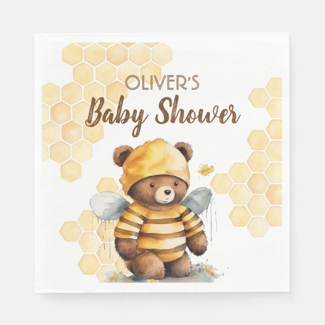 Honeycombs and brown honey teddy bear Baby Shower Napkins (Front)