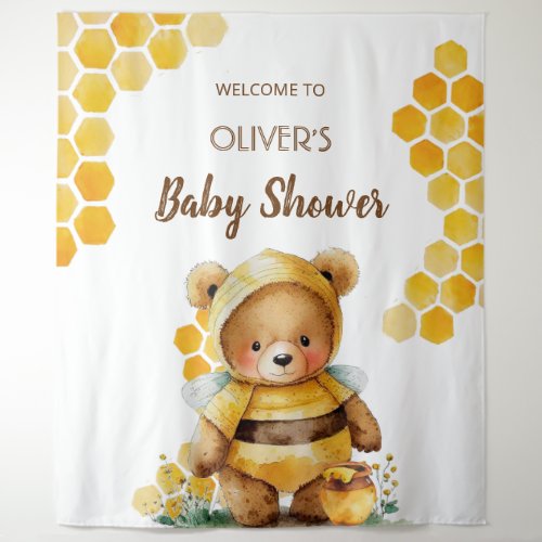 Honeycombs and brown honey teddy bear Baby Shower Tapestry