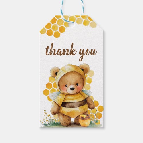 Honeycombs and brown honey teddy bear thank you gift tags