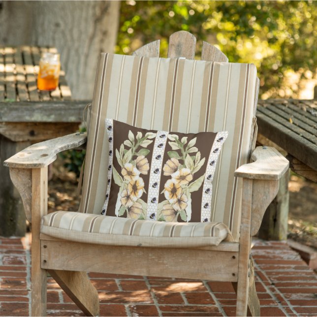 Honeycombs, bees and flowers outdoor pillow (Chair)
